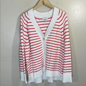 NWOT CJ Banks Coral and White Striped Cardigan